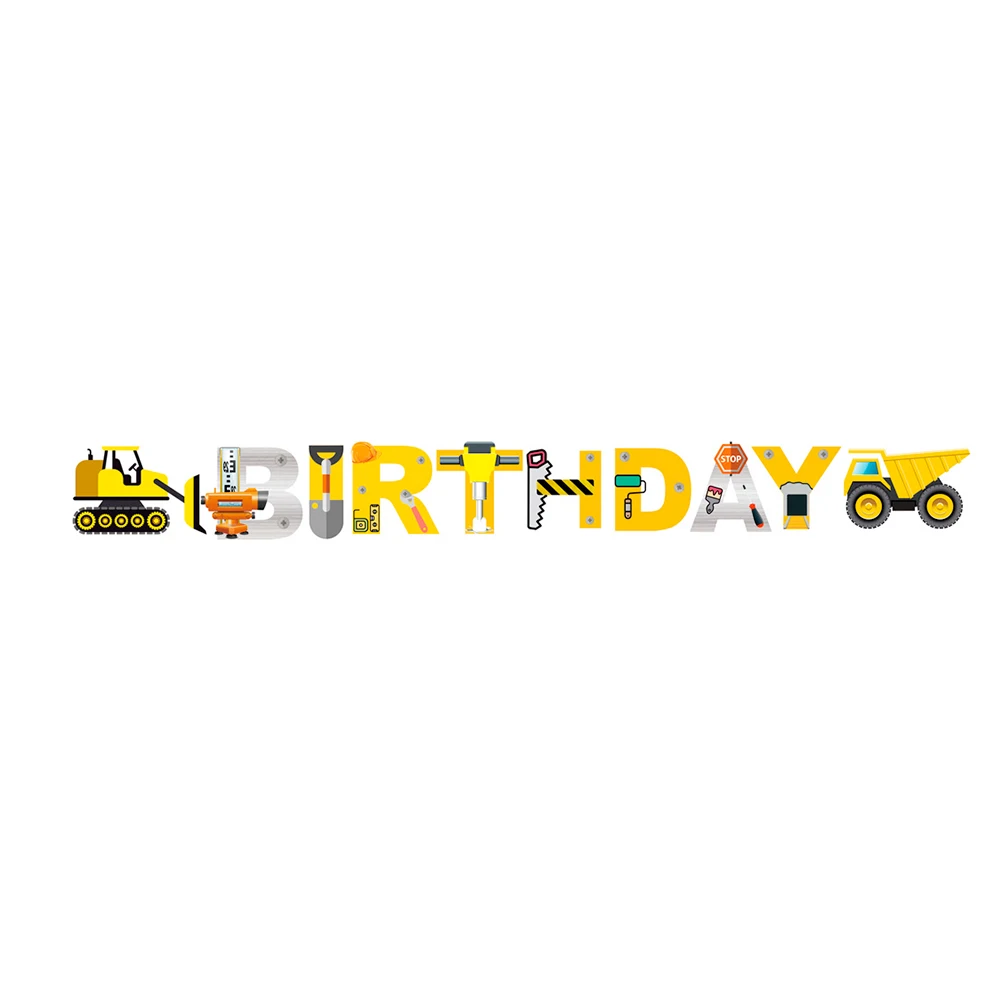Kids Happy Birthday Banner Construction Project Themed Banner