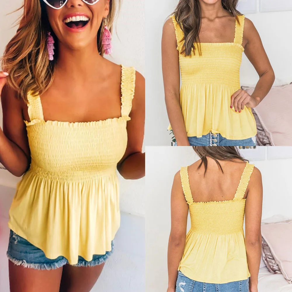 

2019 Sexy Yellow Halter Ruffled Backless Women Tops Summer TShirt Off Shoulder Tops for Women Summer Women Shirt