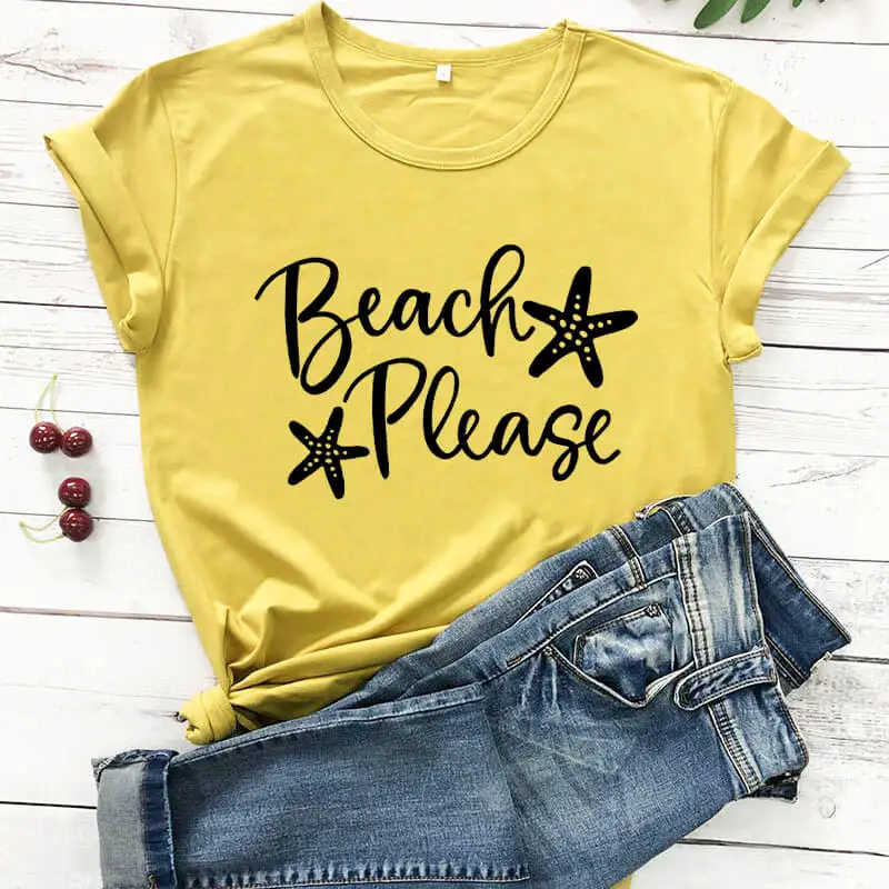 

Beach Please 2020 New Arrival Summer 100%Cotton Funny T Shirt Vacation Shirt Beach Vacation Shirts vacay Shirt Girl Trip Tees