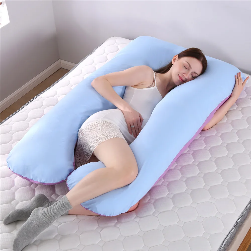 Подушка для сна для беременных женщин PW12 хлопок с принтом кролика u-образные подушки для беременных - Цвет: Blue-purple