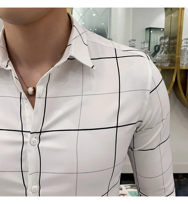 Chemise Homme мужские в английском стиле рубашки в клетку с длинными рукавами деловая официальная одежда зауженного покроя мужская повседневная