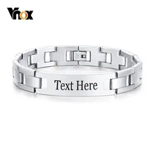 Vnox гравировка табличка ID тег Браслеты для мужчин нержавеющая сталь цепь pulseira masculina 8,26 дюймов