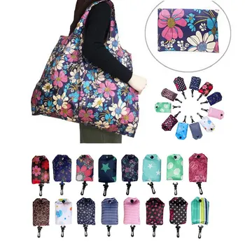 

Folding Reusable Grocery Bags Cloth Grocery Tote Washable Bags Polyester Foldable Into Attached Pouch 42x55CM Colorful