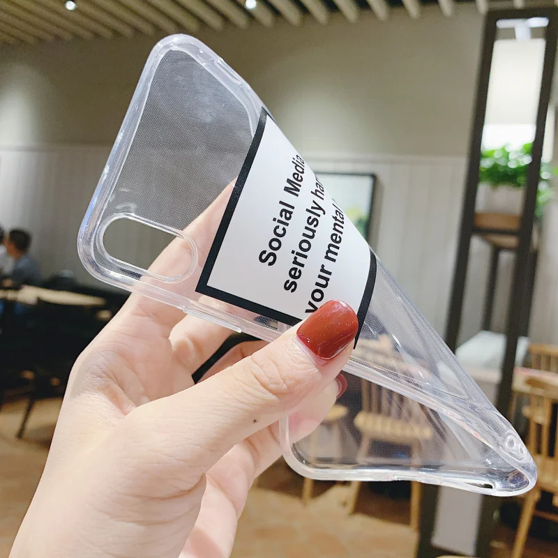 soft Silicone clear cover phone case for iPhone X XR XS Max 6 7 8 plus 5S 5SE social media seriously harms your mental health