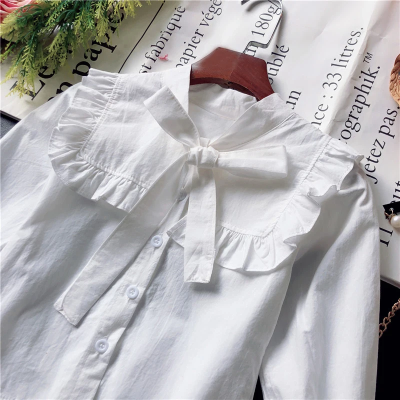 Kids Toddler Girls White Casual Shirt Spring Autumn Little Baby Girl Blouse Long Sleeve Bow Princess Elegant Bottoming Shirts