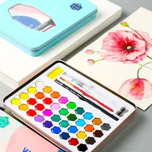 36 Colors Portable Solid Pigment Watercolor Paints Set with Water Color Brush Pen for Painting Art Supplies Embossing Powder
