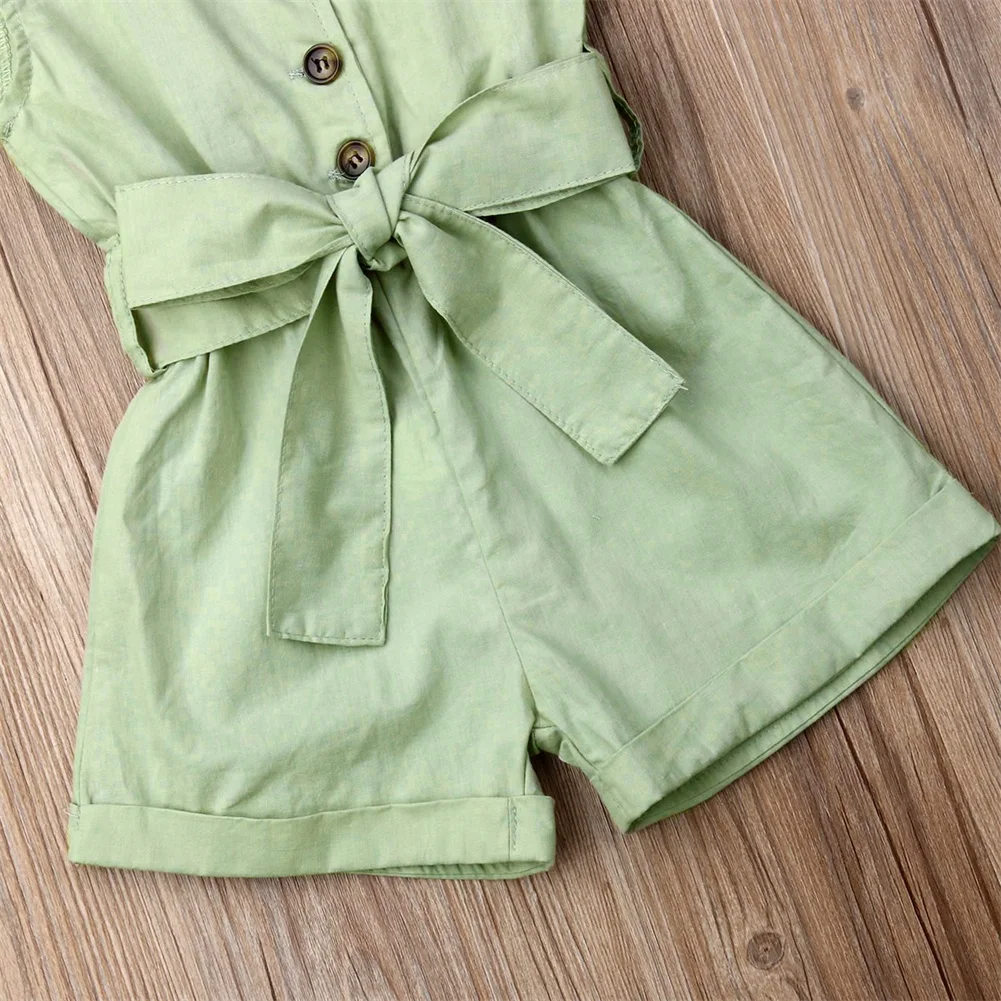 New Summer Kids Baby Girls Formal Clothes One-Pieces Sleeveless Button Bandage Romper Jumpsuit Overalls Outfits