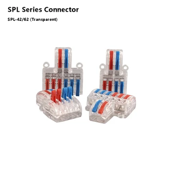 5/10 pcs/Lot SPL 42T/62T Universal Wiring Cable Connector Transparent TYPE Fast Wire Connector Push-in Conductor Terminal Block 5 pcs 4 pins spring loaded push type speaker terminal board 64x25mm