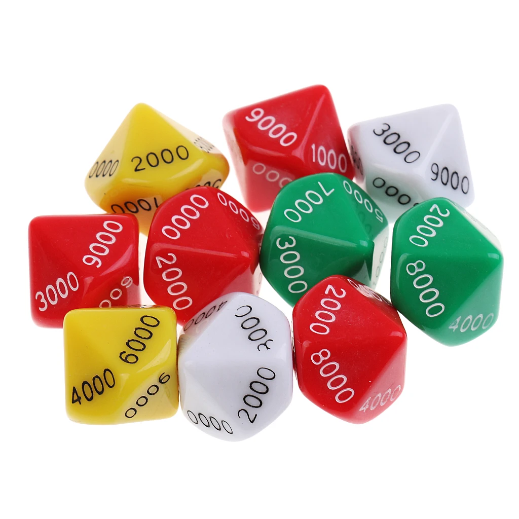 Set of 10 Pieces Acrylic 10-sided D10 Spot Dice for Casino Poker Dice Guessing Games Dungeons D&D Role Playing Game Toys DIY