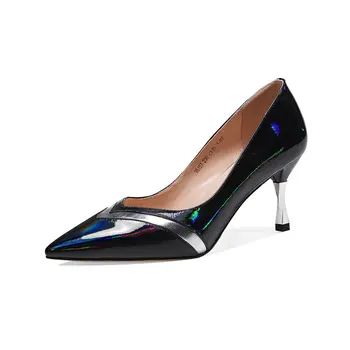 

Women Pumps Fashion Pointed Toe Genuine Leather Stiletto High Heels Shoes Spring Wedding Shoes Woman Black beige Party Pumps