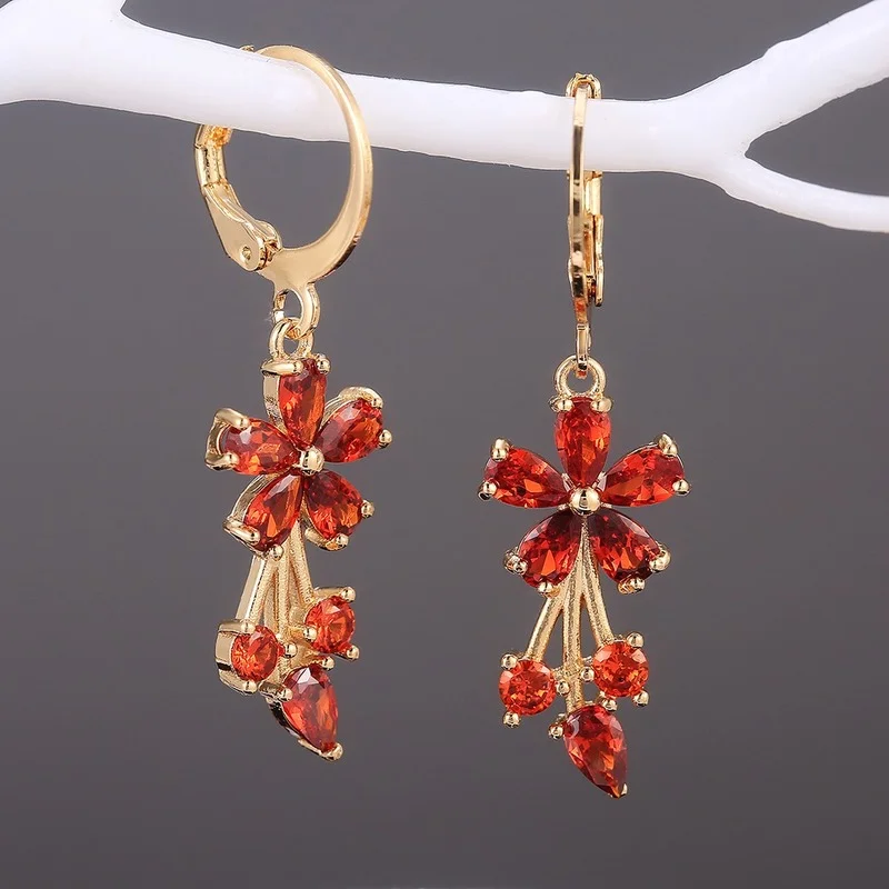 CAOSHI Luxury Gold Color Flower Shape Women Drop Earrings Inlaid Shiny Cubic Zirconia