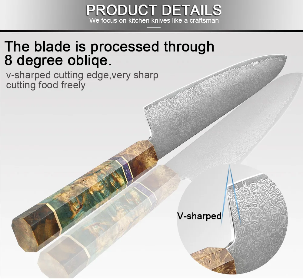 XITUO Şefin Nakiri Bıçağı 67 Katmanlar Japon Şam Çeliği Şam Şefin Bıçağı 8 İnç Şam Mutfak Bıçağı Katılaşmış Ahşap HD