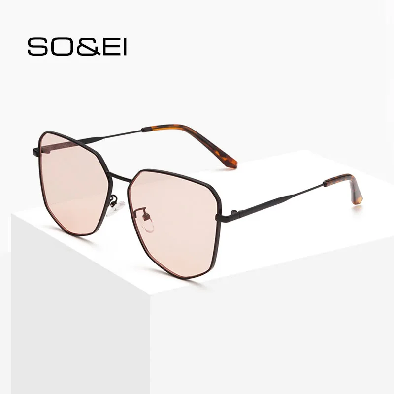 

SO&EI Oversized Polygon Fashion Women Sunglasses Brand Designer Vintage Metal Frame Tinted Lens Eyewear Men Sun Glasses Shades