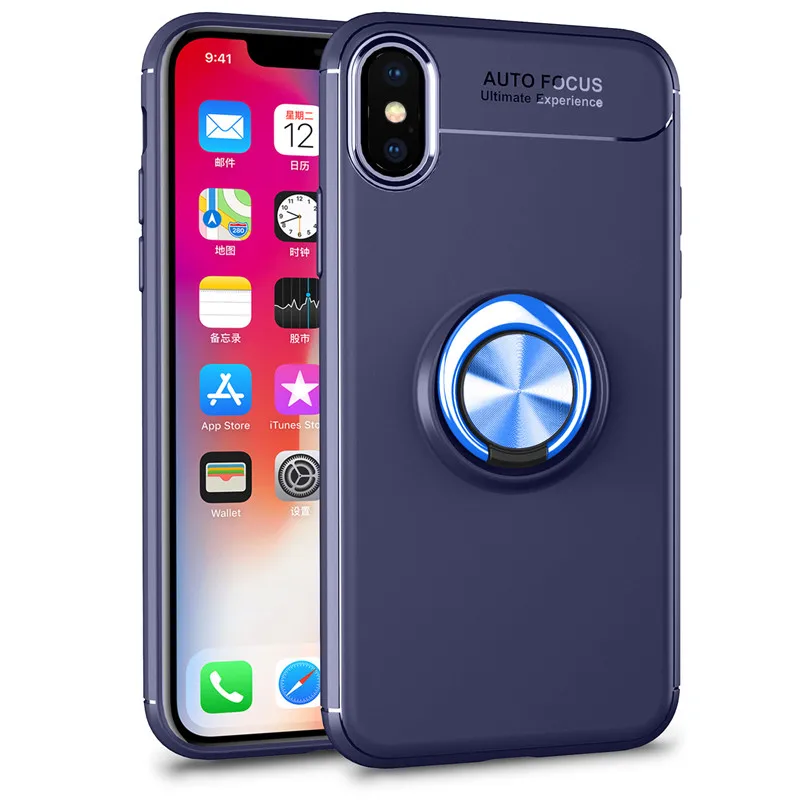 Для iphone 6 6s 7 8 7p 8p x xs xr xsmax чехол бизнес с кольцом на палец магнетизм держатель телефона задняя крышка силиконовый, мягкий, телефонный чехол - Цвет: Синий