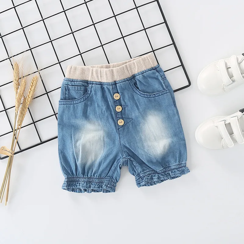 Детская одежда в Корейском стиле для девочек; джинсовые шорты из чистого хлопка; коллекция года; сезон лето; стиль; детские ковбойские шорты из Tencel на пуговицах