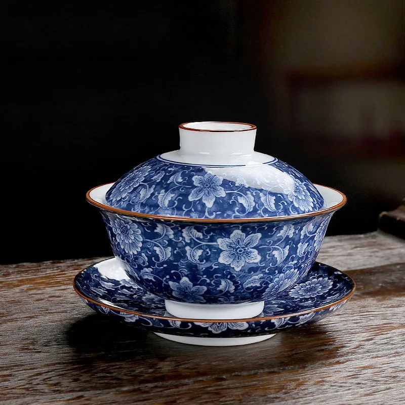 150 мл Gaiwan керамический голубой и белый фарфор чайная соусница для тарелки крышка набор для чая мастер чашка пиалы для чая Посуда ча чаши в качестве подарков