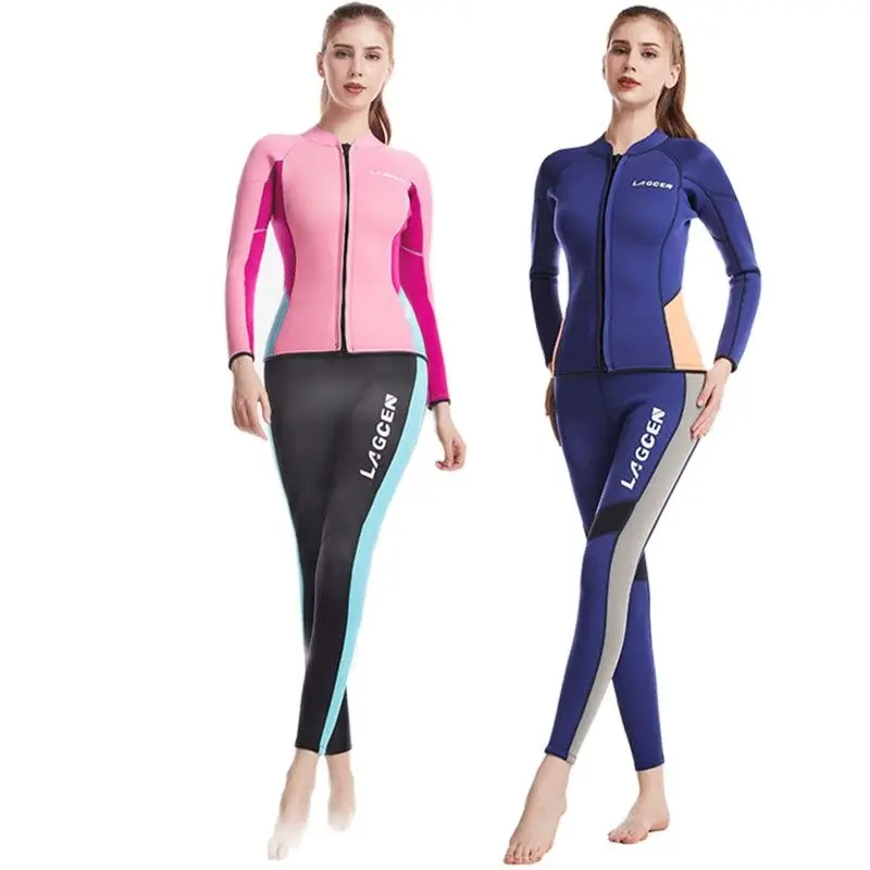 LAGCEN 2.5mm Neoprene Wetsuit Women Long Sleeve Scuba Diving suit Female Surfing Snorkeling 2 Pieces Set Winter Thermal Swimsuit diving suit