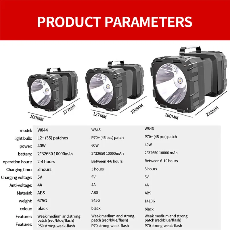60W Outdoor Charging Portable Solar Work Light Wild Fishing Night Fishing Light Glare Searchlight 500 Meters Flashlight torch