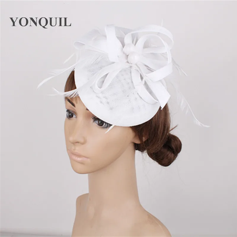 Imitation sinamay formal dress event navy fascinator women hat elegant ladies cocktail chuch fedora hat bride wedding headpiece
