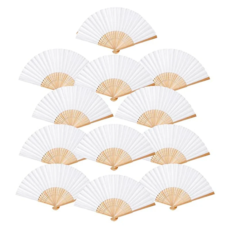12 White Children Painting Fan Diy Hand-Painted Pigment Surface Church Wedding Gift Party Decoration | Дом и сад
