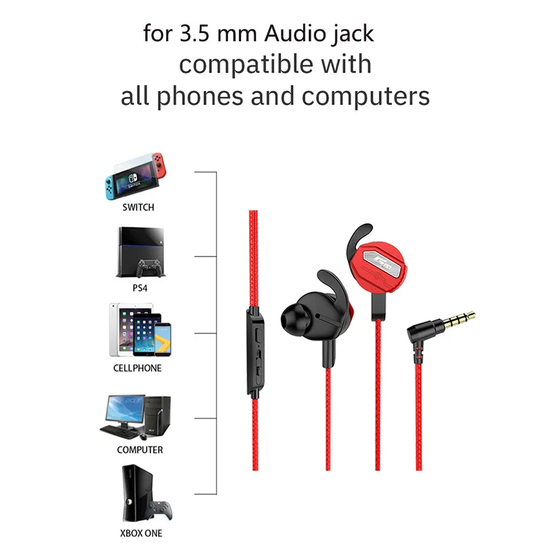 Gamer Headset E Sport Gaming Earphones 3 5mm Jack Wired with Detachable Dual Mic Volume Control Earbuds for PC Phone PS4 Xbox