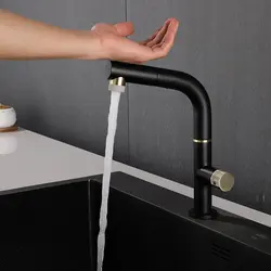 Solid Brass Pull Out Sensor Black Kitchen Faucet Sensitive Touch Control Faucet Mixer For Kitchen Touch Sensor Kitchen Mixer Tap