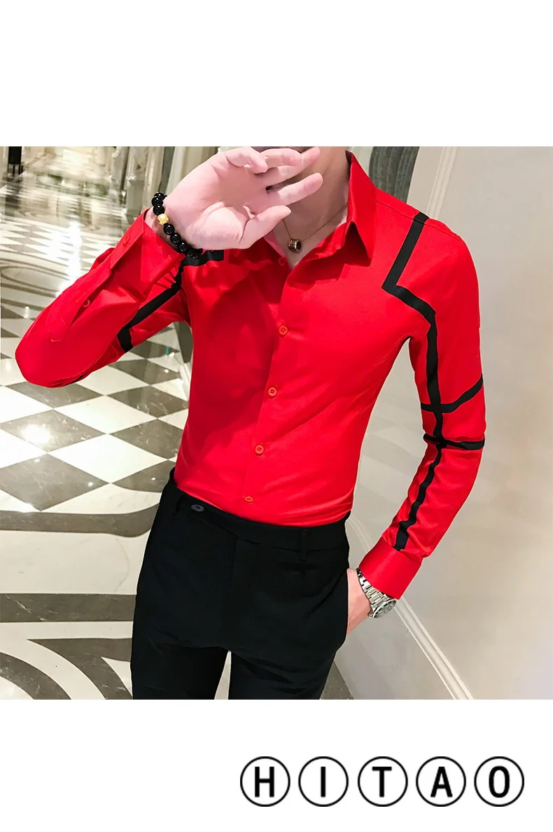 Desinger необычные мужские рубашки Chemise Homme Клубная праздничная одежда контрастная волнистая полосатая рубашка черный белый красный платье рубашка для мужчин Slim Fit