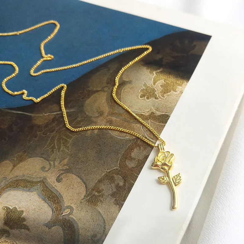 925 Sterling Silver Golden Rose Pendant Necklace For Women Classic Fashion Wedding Party Dress Jewelry Accessories Luxury Gift - Image 6