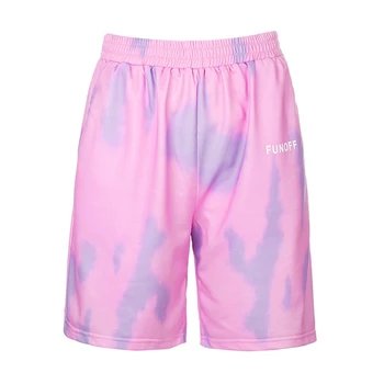 

Rapwriter Casual Tie Dye Print Summer Shorts Women Harajuku Korean Elastic High Waist Short Lady Letter Streetwear Purple Bottom