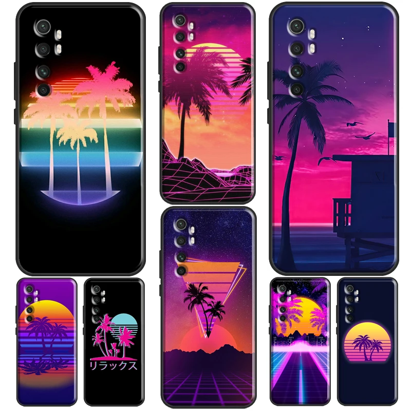 80s Retrowave неоновые ладони дерево для Xiaomi Mi 10T Pro Note 10 Lite 11 Ультра чехол мобильного