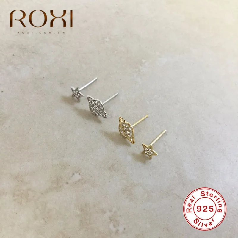 ROXI Асимметричная звезда серьга в форме Луны 925 пробы серебряные гипоаллергенные милые шикарные серьги-гвоздики для женщин девушек рождественские украшения