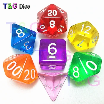 

7pc/lot Assorted Colorful Glitter/Opaque/Marble/TransparentPolyhedral Dice Set of D4-D20 for Dnd RPG Board Game,Funny Pub Game
