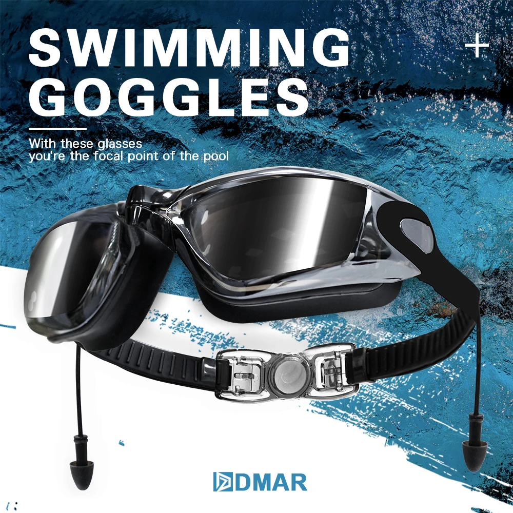 DMAR силиконовые плавательные очки Анти-туман УФ очки для плавания с ушной затычкой для мужчин и женщин диоптрий спортивные очки
