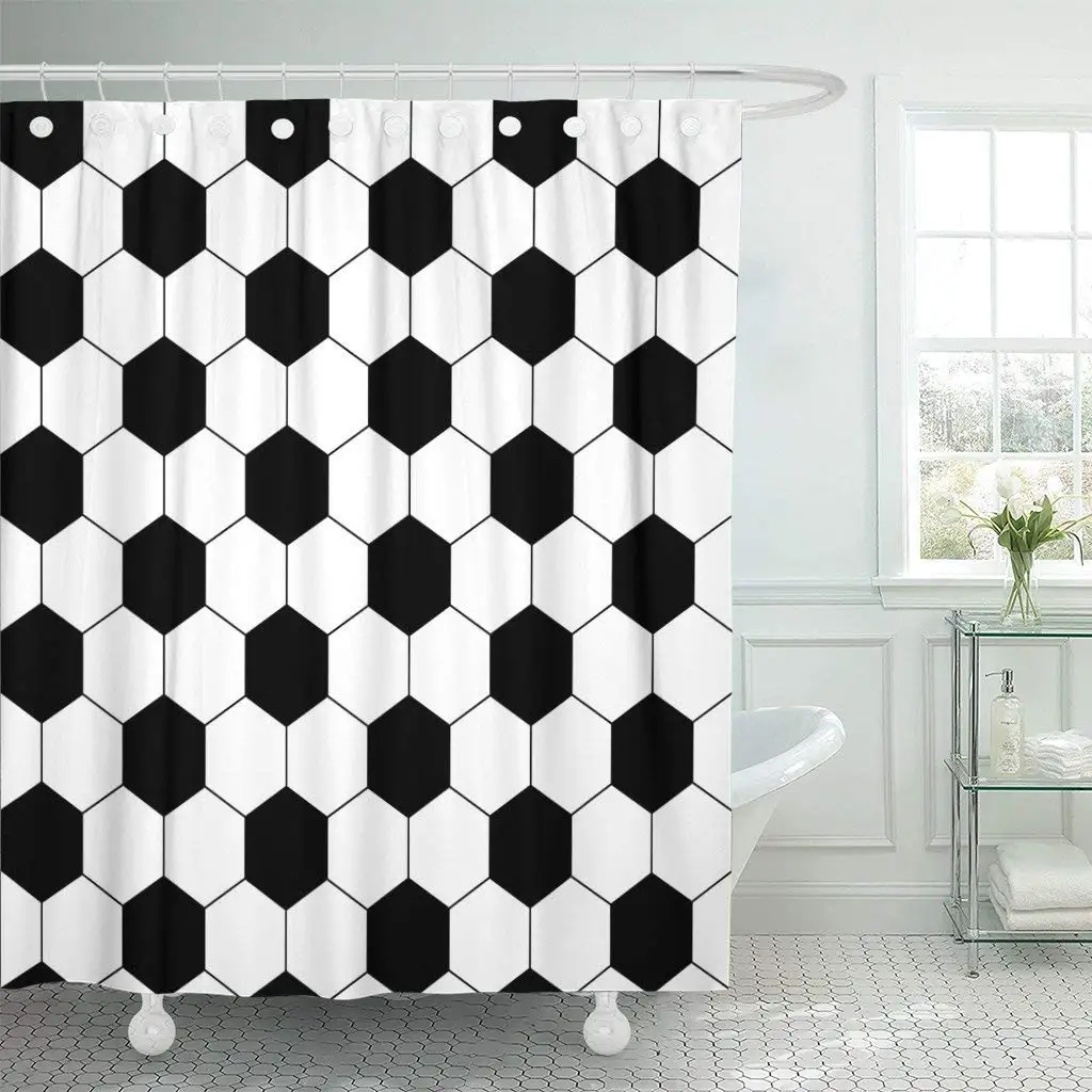 

Pattern Black and White Hexagon Soccer Ball Football Geo Shower Curtain Bathroom Sets Hooks,Waterproof Polyester Curtain