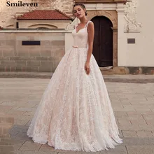Cheap Smileven Champagne A Line Wedding Dresses Sexy V Neck Appliques Corset Wedding Gown Bride Dress Robe de mariage Cheap Smileven Champagne A Line Wedding Dresses Sexy V Neck Appliques Corset Wedding Gown Bride Dress Robe de mariage