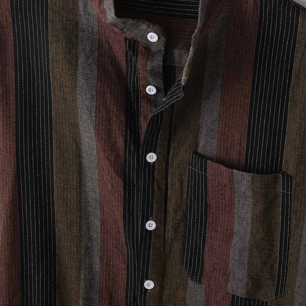 Мужские рубашки chemise Повседневная рубашка с коротким рукавом Мужская Уличная рубашка со стоячим воротником в полоску с принтом Свободная блуза Топ camisa masculina