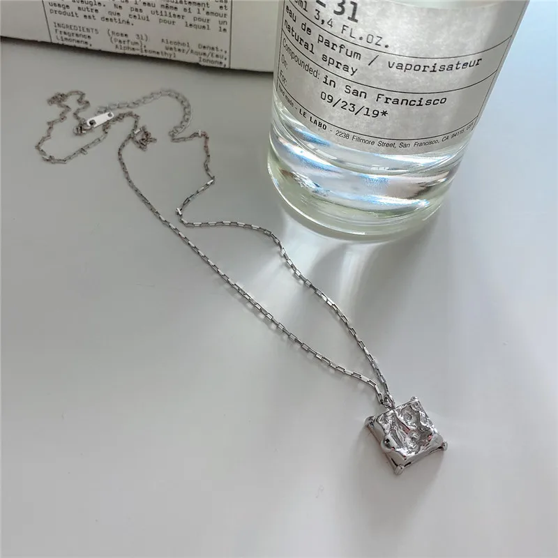 

POFUNUO Real 925 Sterling Silver Fine Jewelry Necklace Women Birthday Gifts Geometric Irregular