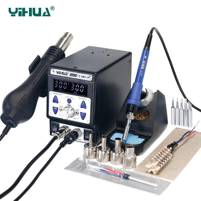 

YIHUA 899D II Soldering Station 2 in 1 Rework Station 650W SMD Hot Air Gun 60W Solder Iron BGA Welding Desoldering Tool Stations