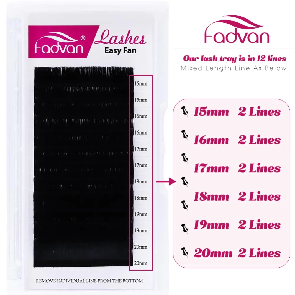 Fadvan Make-up Super Long Easy Fanning False Eyelash Extension 15-20mm Fast Blooming 2d/5d/6d/8d/12d Fanning Lashes for Building