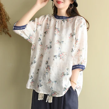 

2020 Summer T-shirt Women Large size Loose Retro Pullovers All-match Tops O-Neck Short Sleeve Print Casual Ladies T-shirt