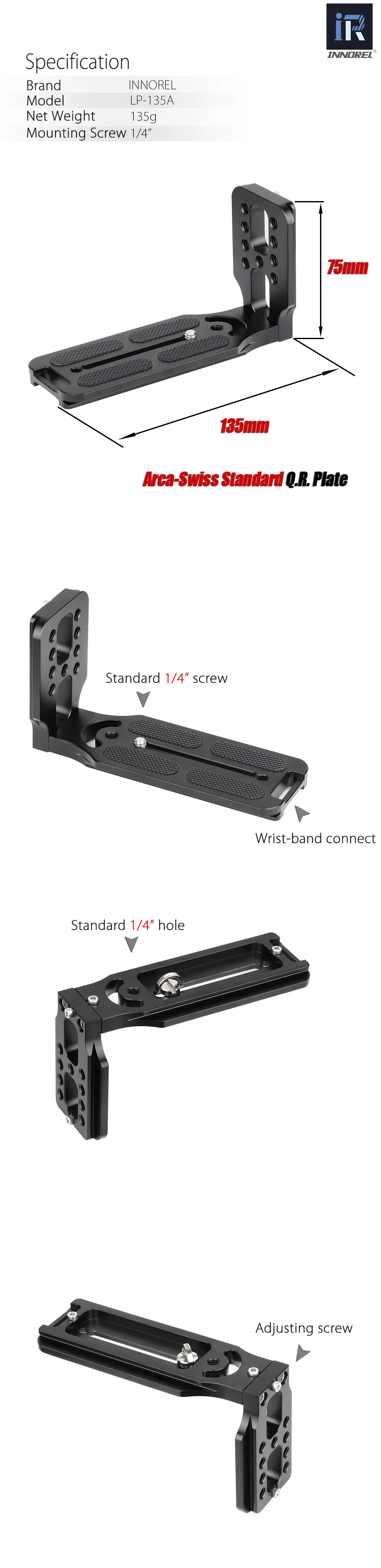 LP-135A Professional L-Type Quick Release Plate Fast Charging Vertical Holder Ha