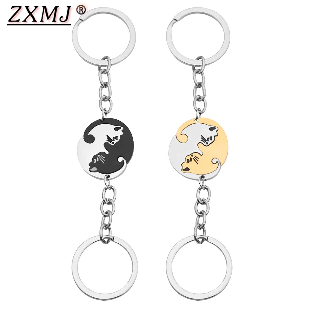 ZXMJ Черный Белый Кот пара брелок 2 кошки объятия брелок животное кулон для женщин мужчин подарок на день Святого Валентина