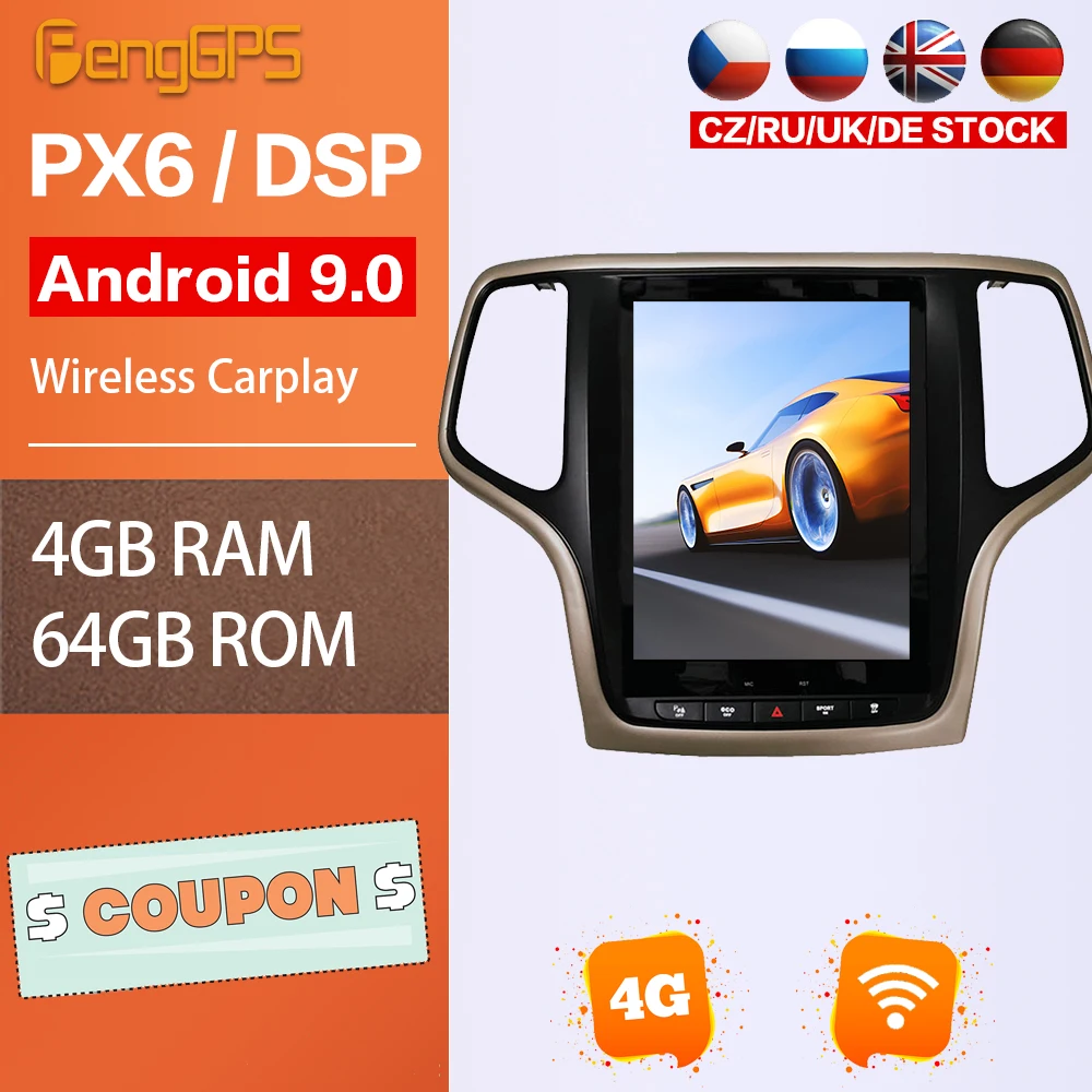 

Android радио для Jeep Grand Cherokee 2014-2018, DVD-плеер, автомобильный комплект, GPS-навигация, мультимедийное головное устройство Tesla Carplay Bluetooth
