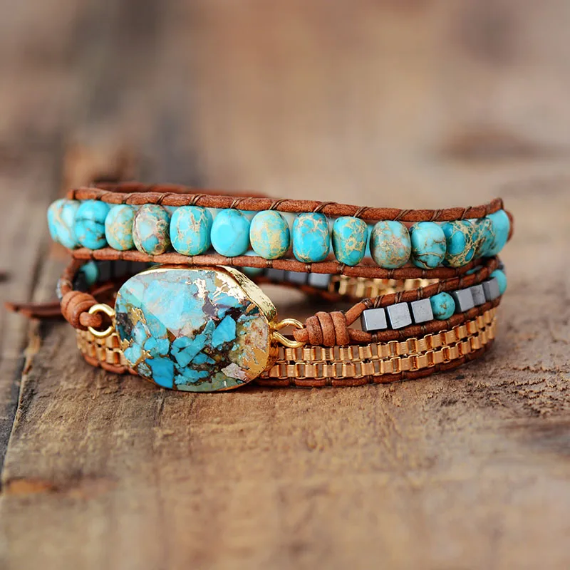 High End Leather Wrap Bracelet W/ Stones Vintage Weaving Statement Art Chain Bracelet Jewellery Gifts