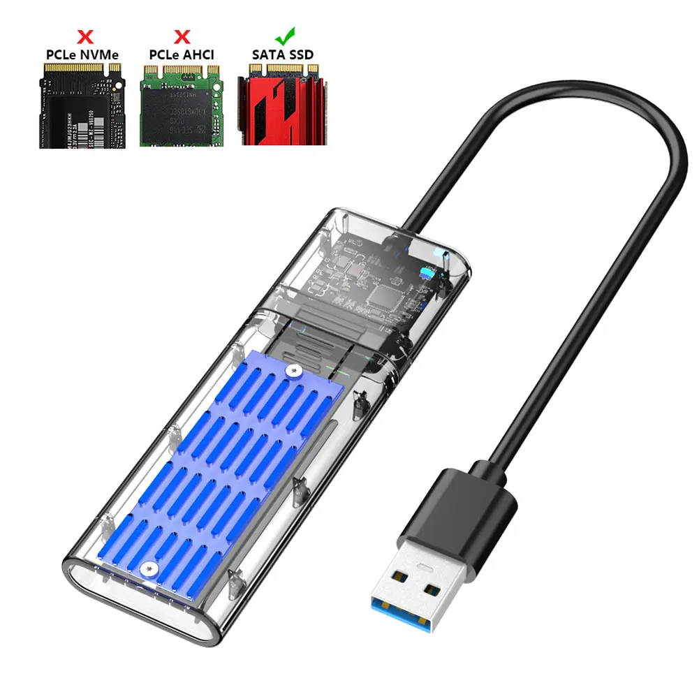 M2 SSD Case Replacement M.2 to USB 3.0 NGFF SATA B Key Mobile Hard Drive Disk Enclosure Box with LED Signal Light box hdd external