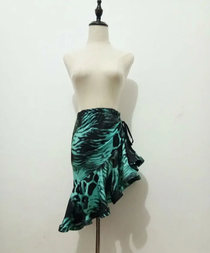 Latin Fishtail Skirt For Female Adults Latin Practice Performance Dancing Costumes Half Length Print Skirt Sexy Tops Women Dance