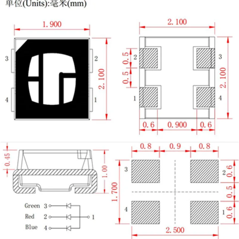 Светодиодный RGB SMD диоды 2121 100 шт. светодиодный дисплей для панели трубчатый экран