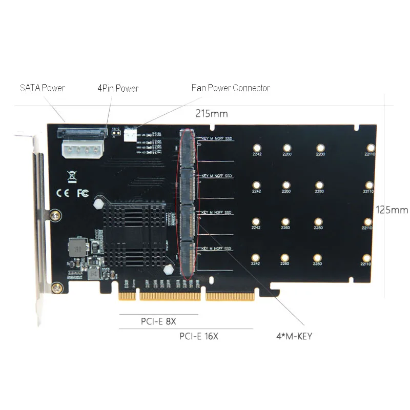 Адаптер M.2 Raid контроллер/Ssd/карта Pci-E/Pcie M.2 Ssd радиатор охлаждения Pcie X16 для M.2 2280 Nvme Ssd+ вентилятор