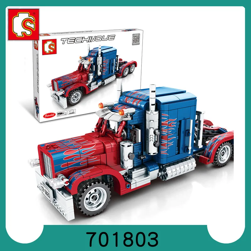 

849Pcs Sembo Building Blocks 701803 TECHINQUE Peterbiltt 389 Pull Back Car Super Car Model Children Toys Bricks 4px To DE