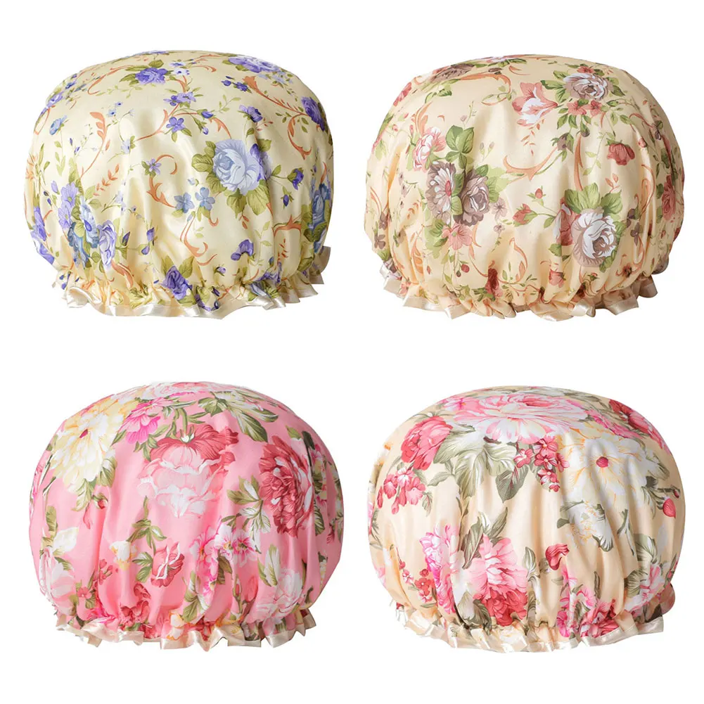 Women Double Layer Flower Dot Hair Fast Dryer Cap Spa Shower Bathing Wrap Hat